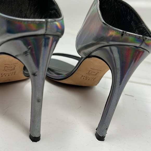 Stuart Weitzman Sz 8.5 MySlide Metallic Specchio Heel Sandal Silver Pewter - Picture 10 of 15